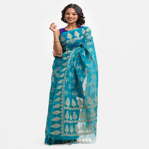 Teal Green Cotton Saree